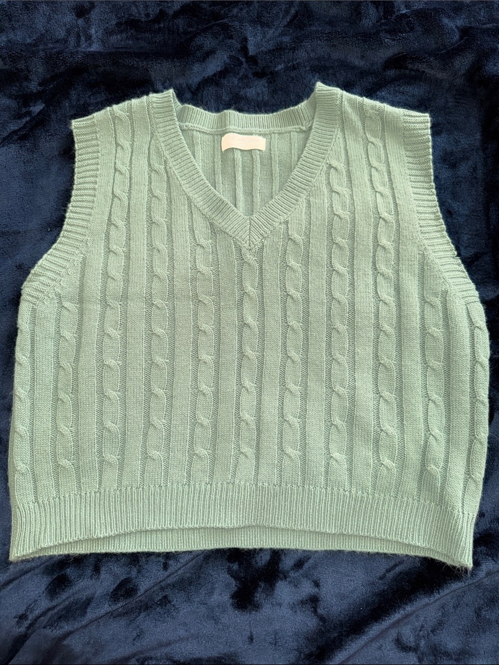 Cable Knit V-Neck Sleeveless Sweater Vest - Mint